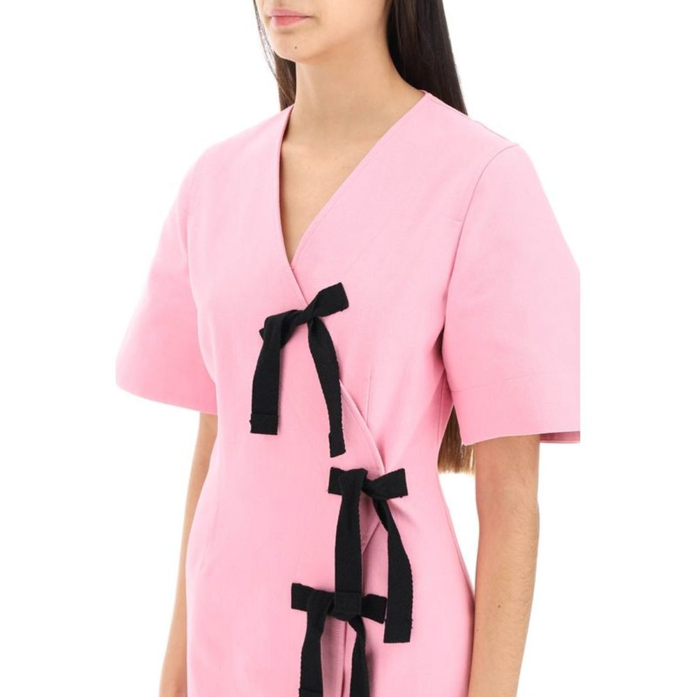 Ganni Mini Cotton Dress With Ribbons - Picture 4 of 4